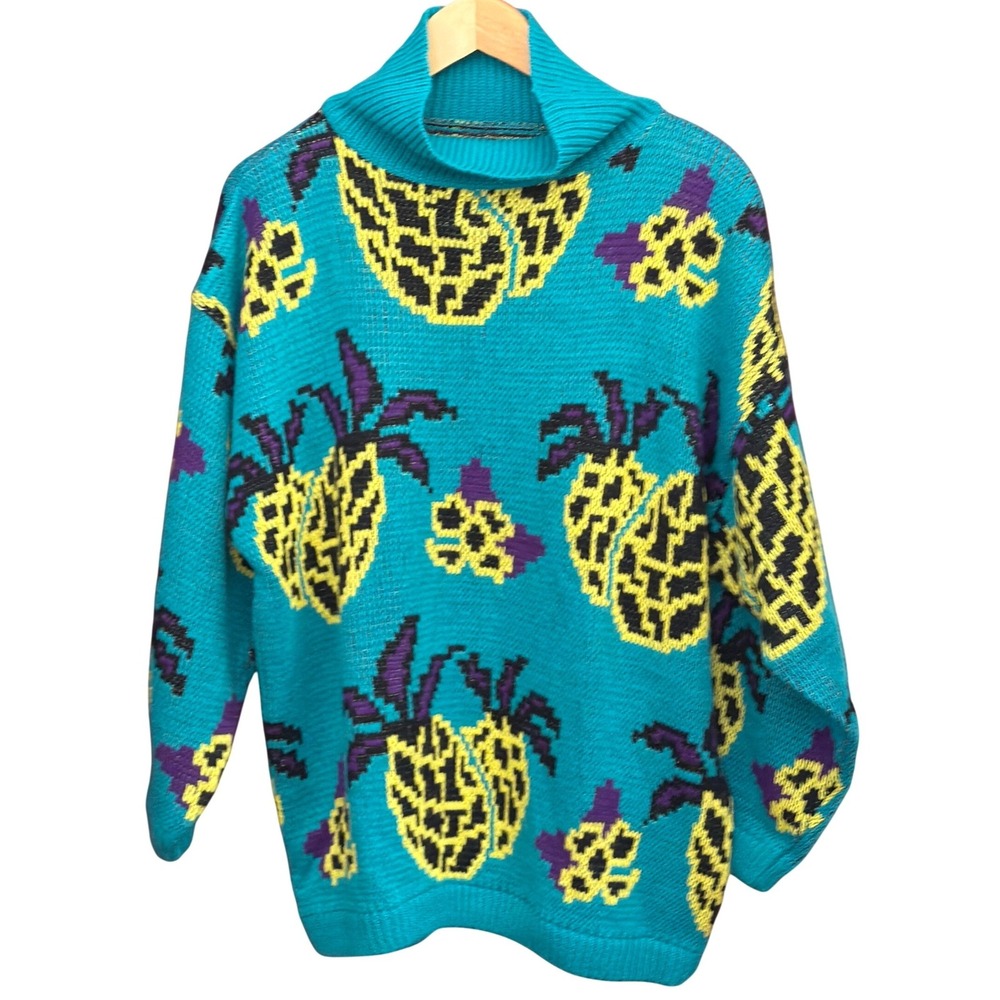 Vtg 80s Esprit Sport Deadstock Pineapple Sweater Tropical Kitschy Maximalist